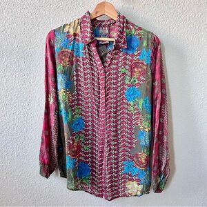 Johnny Was Floral Button Front Shirt Size Small Cupra Rayon Long Sleeve